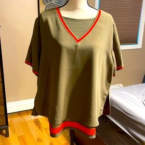 Size XL olive shirt with weave underlining